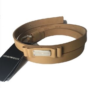 Emporio Armani Slim Leather Tan Bow Silver Belt 44